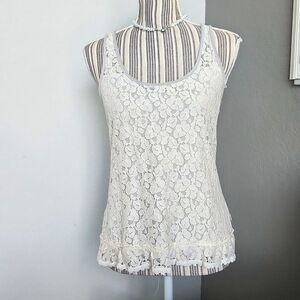 Gray white lace blouse tank top small